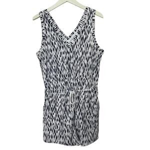 Loft Lou & Grey Black & White Ripple Cozy Cotton V-Neck Romper Women's Small New